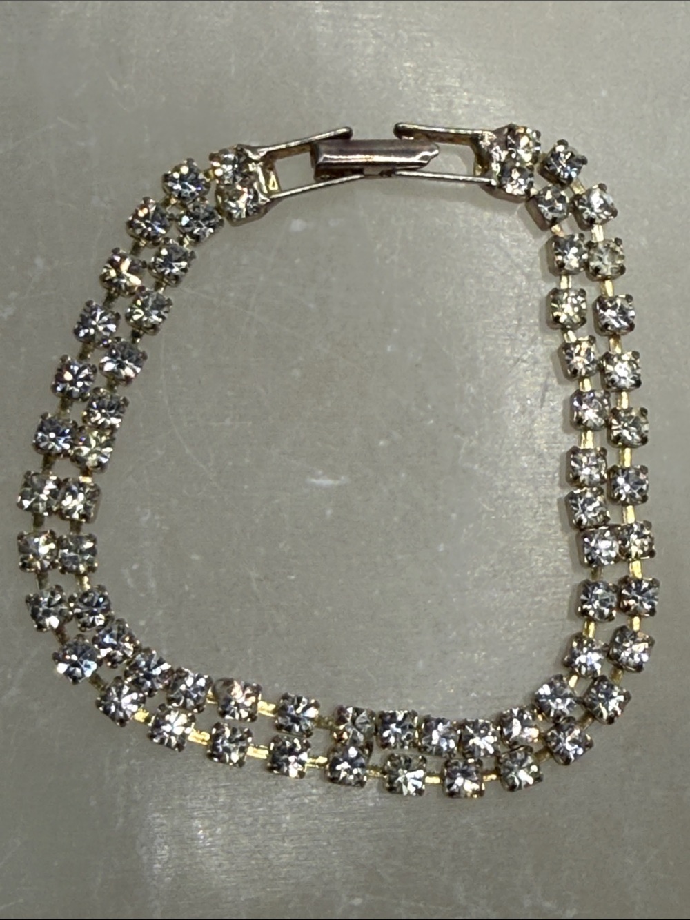 Vintage Gold-Tone Clear Crystal Double Row Tennis Bracelet prong set station
